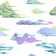 Seamless pattern with watercolor clouds Beautiful sky N2