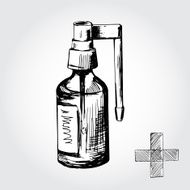 Hand drawn black and white medical spray bottle