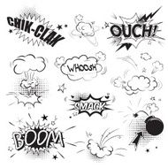Comic black speech bubbles in pop art style N3