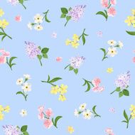 Seamless pattern with colorful flowers on blue Vector illustration