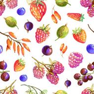Seamless pattern with hand drawn berries - strawberry wild stra