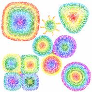 Set with rainbow hand drawn geometric figures round square t