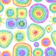 Seamless pattern with rainbow hand drawn geometric figures roun N2