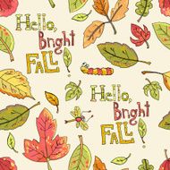 Vector seamless pattern of maple aspen oak elm leaf dragonfl N3