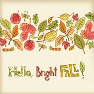 Vector background of maple aspen oak elm leaf dragonfly cat