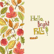 Vector background of maple aspen oak elm leaf dragonfly cat N2