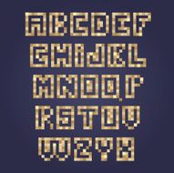 Abstract luxurious shiny golden mosaic tiles font alphabet letters