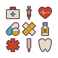Health Care and Medical Items Modern Flat Icons Set