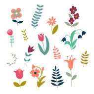 Set of simple cute plants and flowers