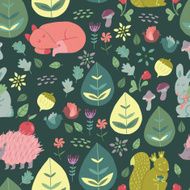 Forest Friends Cute seamless vector pattern