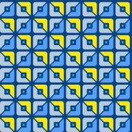 Seamless pattern geometric squares blue yellow halves background