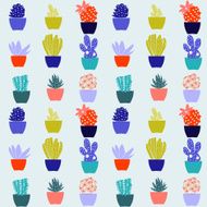 Flat pattern of cactus house plants in pots N2