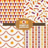 Set of Halloween seamless patterns (pumpkins skull sweets and triangles)