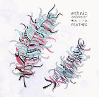 Set of ethnic patterned feathers