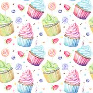 Watercolor pattern with cupcakes