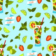Strawberry Mojito Seamless Pattern Vector illustration eps10