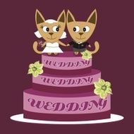 Illustration cats on a wedding cake blue background