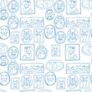 cute cats portraits seamless pattern retro vector background N4