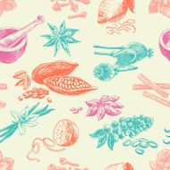 Vector seamless pattern with spices Repeating background N4