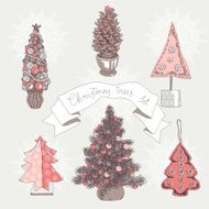 Vector illustration set with christmas trees