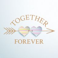 Two hearts of colorful patches with an arrow