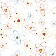 Colourful molecule structure on white seamless pattern