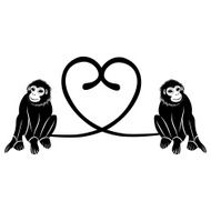 Couple of cute monkeys shaped heart tails Valentine day