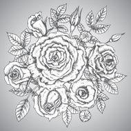 Vintage elegant bouquet with graphic flowers (roses)