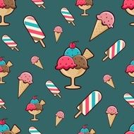 Ice-cream seamless pattern on dark background