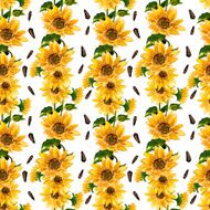 The pattern of blooming yellow flowers sunflower painted in watercolor N9