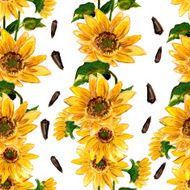 The pattern of blooming yellow flowers sunflower painted in watercolor N13