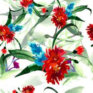 Wildflowers blooming delicate flowers background painted watercolors N35