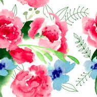 Watercolor garden and wild red flowers