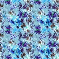 Seamless pattern Tropical exotic flowers drawn in pencil and watercolo N2