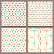 Set of four seamless patterns with multicolored geometric elements