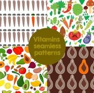 4 Bright Vitamins seamless patterns Vector set of vitamin rich