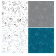 Set of umbrella doodle seamless patterns N2