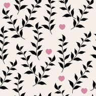 Black leaves and hearts Vector abstract floral seamless pattern