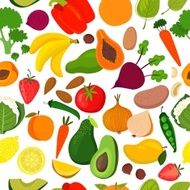 Bright tasty seamless pattern with banana mango papaya orange N2