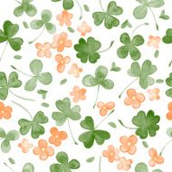 Watercolor Clover and little flowers seamless vector pattern N2