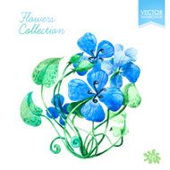 Vector watercolor leaves and blue flowers