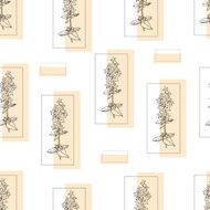 Floral seamless pattern with hand drawn black outline flowers