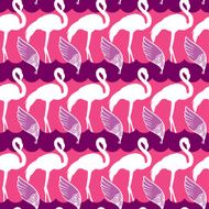 Elegance seamless pattern with pink flamingo and wings