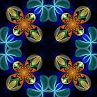 Symmetrical pattern of the flower petals Blue and orange palett