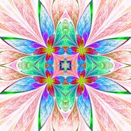 Symmetrical multicolored flower pattern in stained-glass window