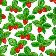 Watercolor strawberry with green leaves on white background