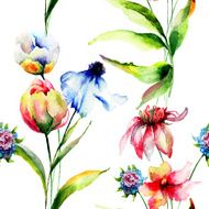 Seamless wallpaper with wild flowers