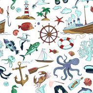 Colored Nautical or marine themed seamless pattern N2
