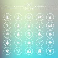 Icons flat is the new year on white blur background