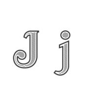 Font tattoo engraving letter J with shading
